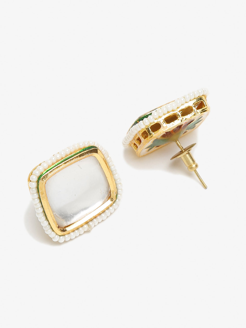 White Artificial Stone Beads Studded Contemporary Studs Earrings - Ruby Raang | Grocsy