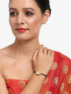 Women's Black Gold-Polished Charm Kundan Studded Mangalsutra Bracelet - Ruby Raang