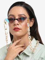 White Gold-Toned Beaded Mask Chain - Ruby Raang | Grocsy