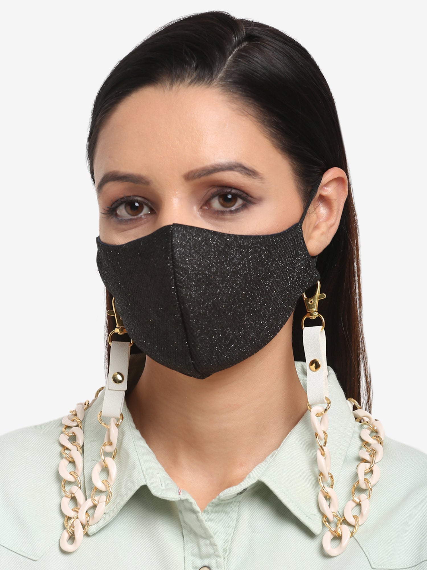White Gold-Toned Beaded Mask Chain - Ruby Raang | Grocsy