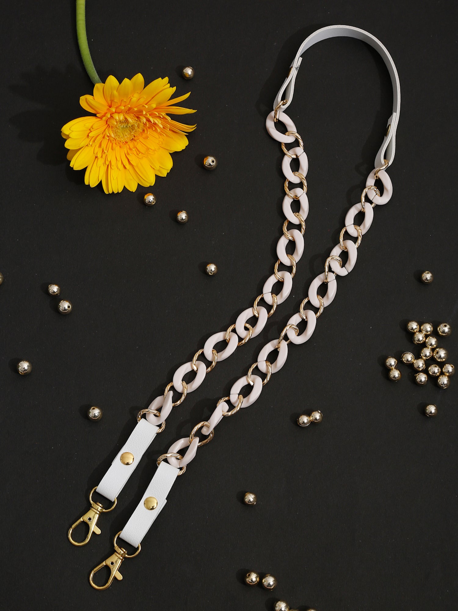 White Gold-Toned Beaded Mask Chain - Ruby Raang | Grocsy