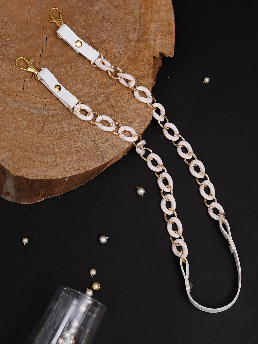 White Gold-Toned Beaded Mask Chain - Ruby Raang | Grocsy