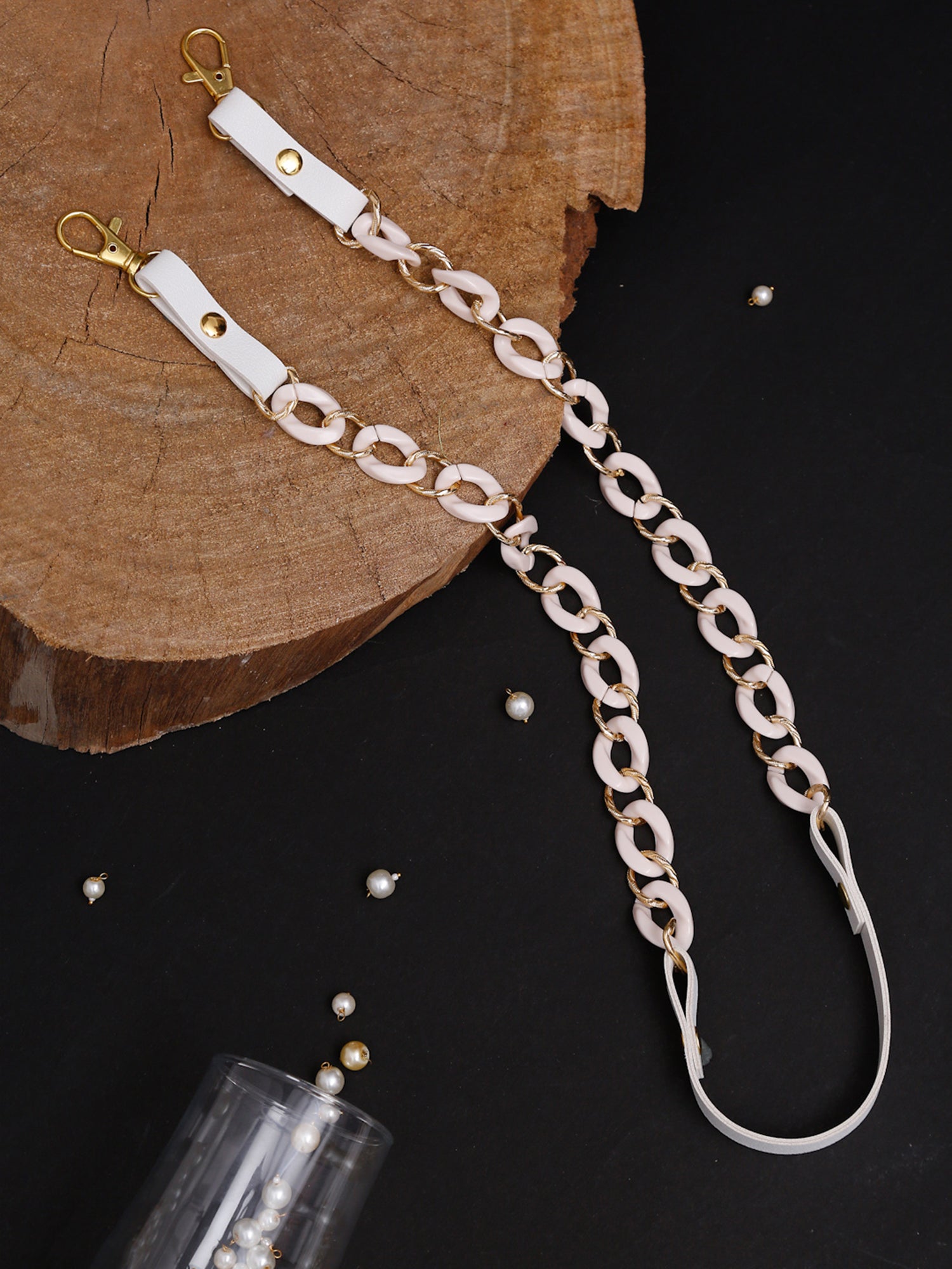 White Gold-Toned Beaded Mask Chain - Ruby Raang | Grocsy