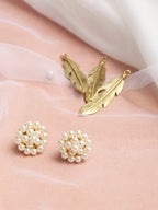 White Gold-Toned Pearl Circular Stud Earrings - Ruby Raang | Grocsy