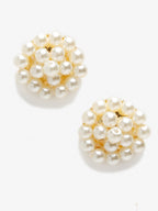 White Gold-Toned Pearl Circular Stud Earrings - Ruby Raang | Grocsy