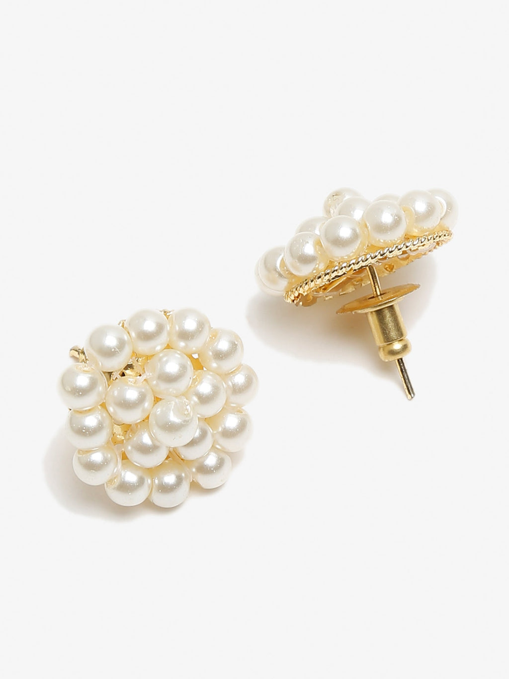 White Gold-Toned Pearl Circular Stud Earrings - Ruby Raang | Grocsy