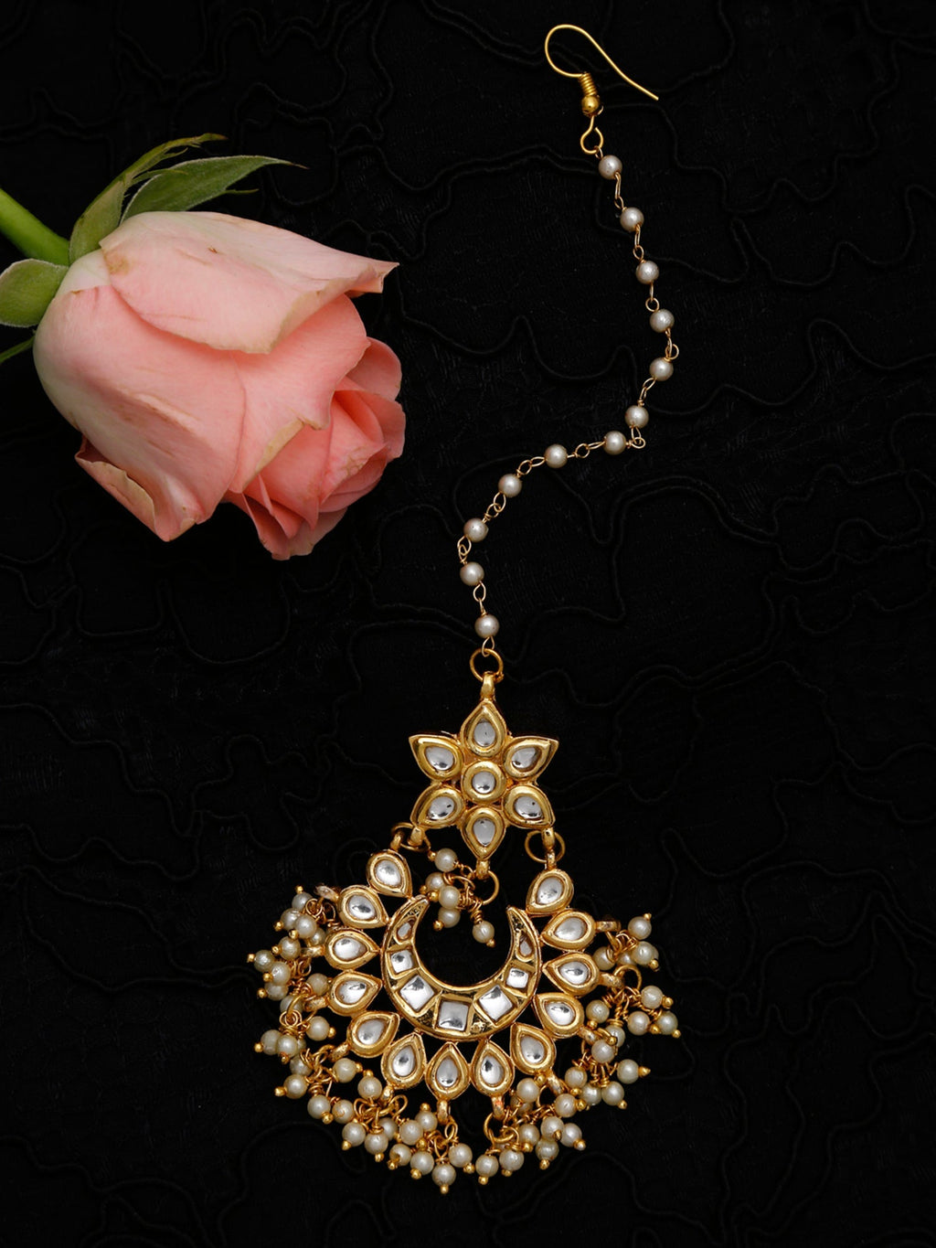 Gold-Polished Kundan Maang Tikka - Ruby Raang | Grocsy