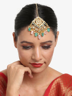 Multicoloured Gold-Polished Kundan Maang Tikka - Ruby Raang | Grocsy