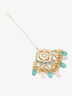 Multicoloured Gold-Polished Kundan Maang Tikka - Ruby Raang | Grocsy