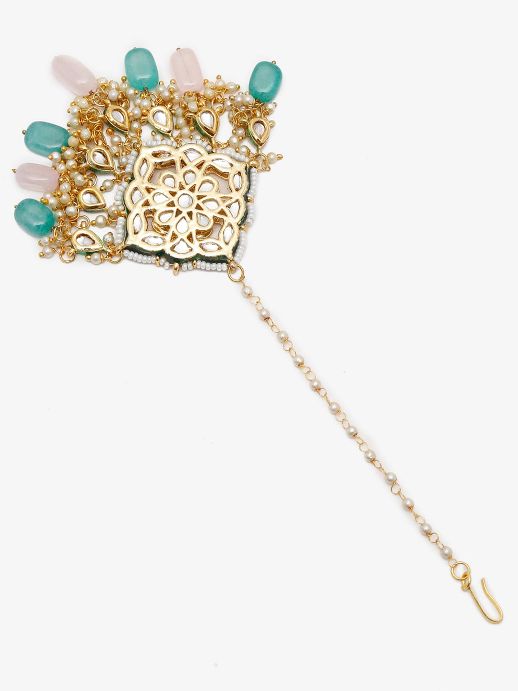 Multicoloured Gold-Polished Kundan Maang Tikka - Ruby Raang | Grocsy