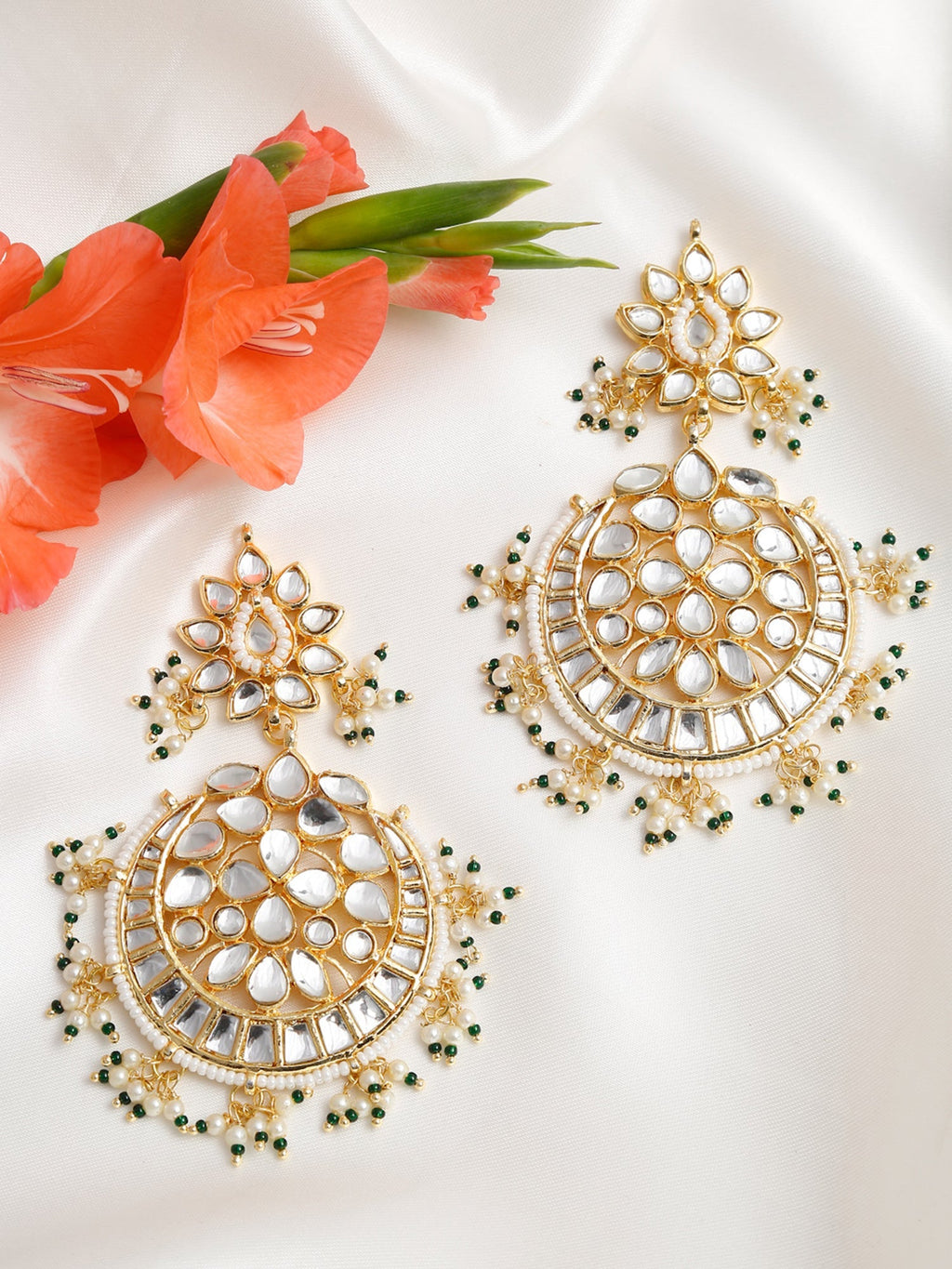 Green Contemporary Chandbalis Earrings - Ruby Raang | Grocsy