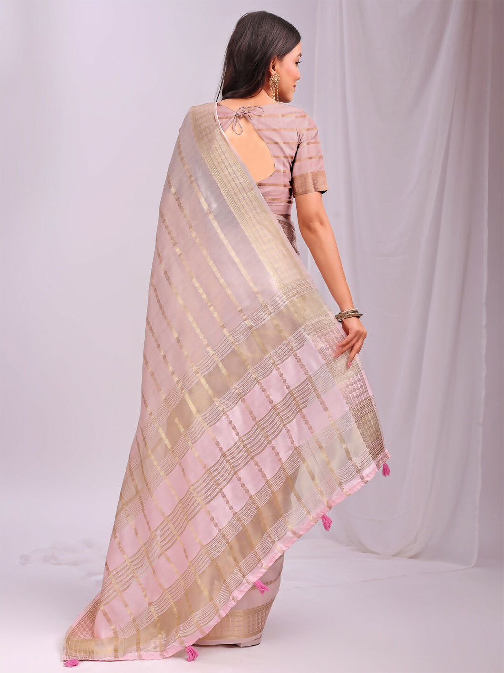 Shree Shyam Fashion Organza Peach Saree | Grocsy