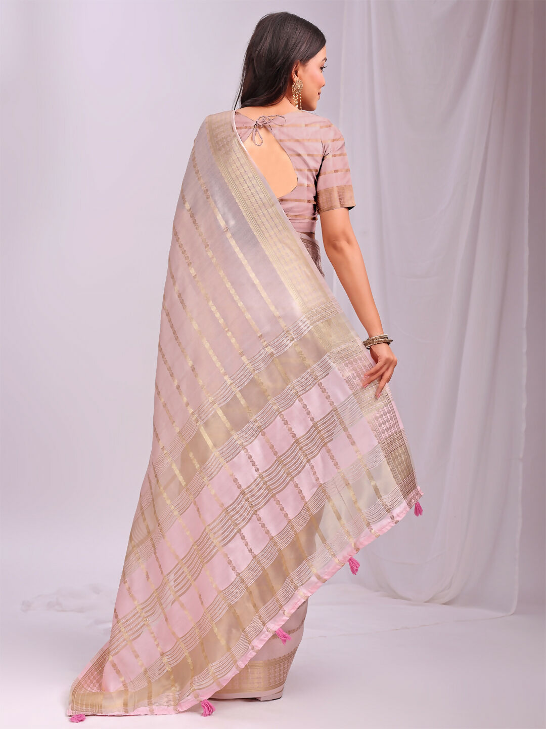 Shree Shyam Fashion Organza Peach Saree | Grocsy