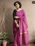 Exclusive Collection Khadi Cotton Handloom Khesh Saree With Blouse Piece - Light Purple | Grocsy