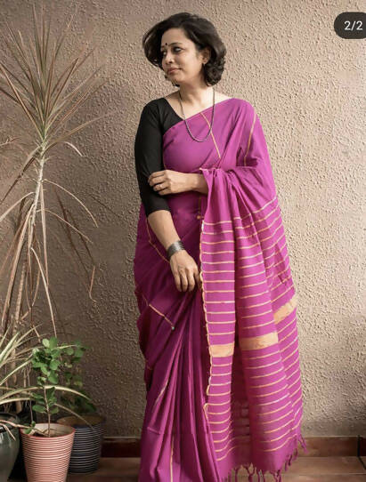 Exclusive Collection Khadi Cotton Handloom Khesh Saree With Blouse Piece - Light Purple | Grocsy
