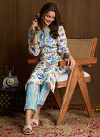 Prazu Fashion Multi Color Printed Cotton Blend Kurta Pant Set | Grocsy