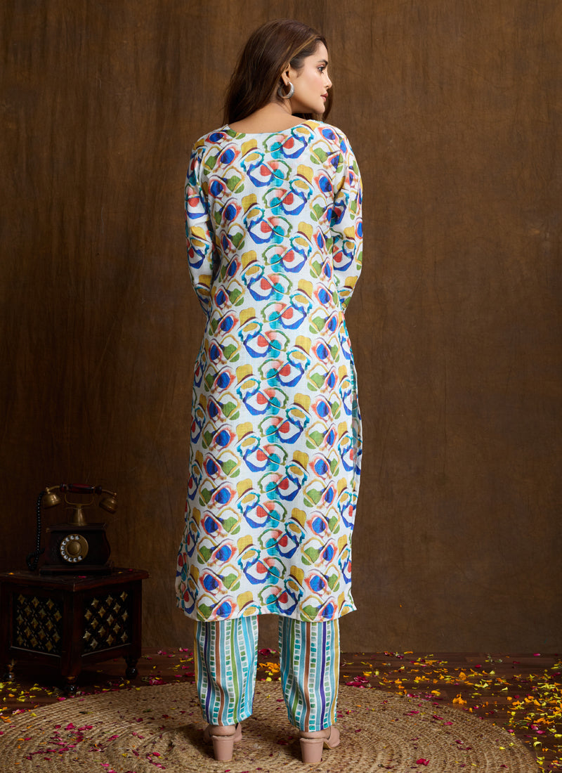 Prazu Fashion Multi Color Printed Cotton Blend Kurta Pant Set | Grocsy