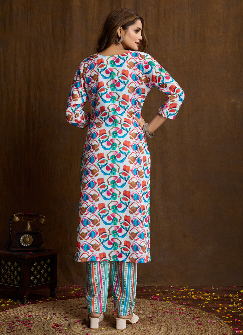 Prazu Fashion Multi Color Printed Cotton Blend Kurta Pant Set | Grocsy