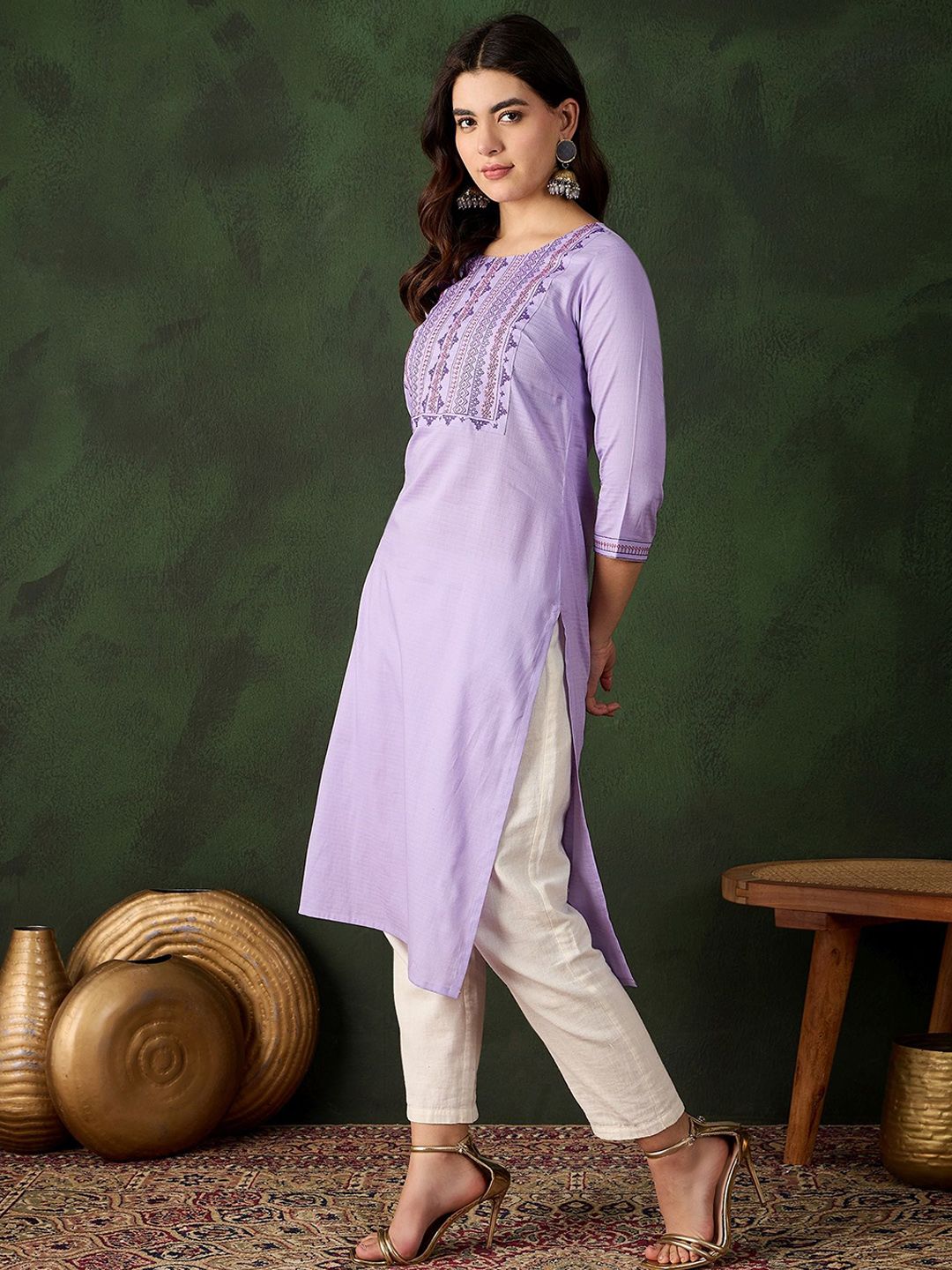 Sangria Embroidered Pure Cotton Straight Kurta | Grocsy