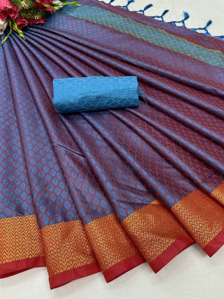 Vamika Banarasi Jacquard Weaving Rama Green Saree | Grocsy