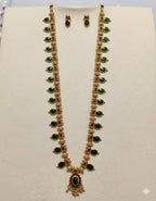 Jewel City Antique Gold-Plated Lakshmi Temple Necklace Set with Pearls & Green Stones for Women | Grocsy