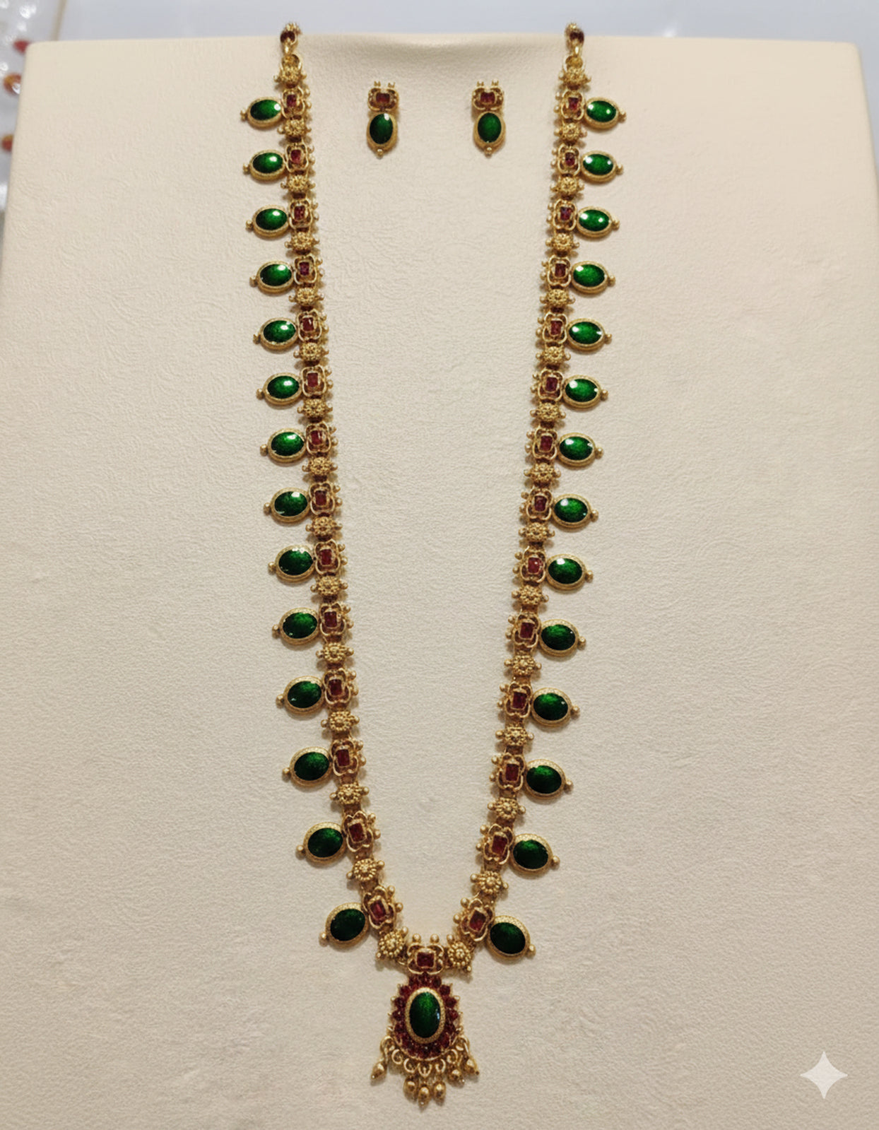 Jewel City Antique Gold-Plated Lakshmi Temple Necklace Set with Pearls & Green Stones for Women | Grocsy