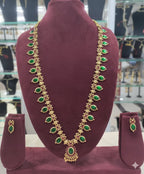 Jewel City Antique Gold-Plated Lakshmi Temple Necklace Set with Pearls & Green Stones for Women | Grocsy