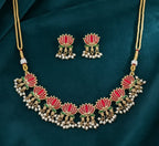 Jewel City Gold-Plated Traditional Handcrafted Multi-Color Lotus Kundan Necklace Set | Grocsy