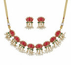Jewel City Gold-Plated Traditional Handcrafted Multi-Color Lotus Kundan Necklace Set | Grocsy
