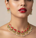 Jewel City Gold-Plated Traditional Handcrafted Multi-Color Lotus Kundan Necklace Set | Grocsy
