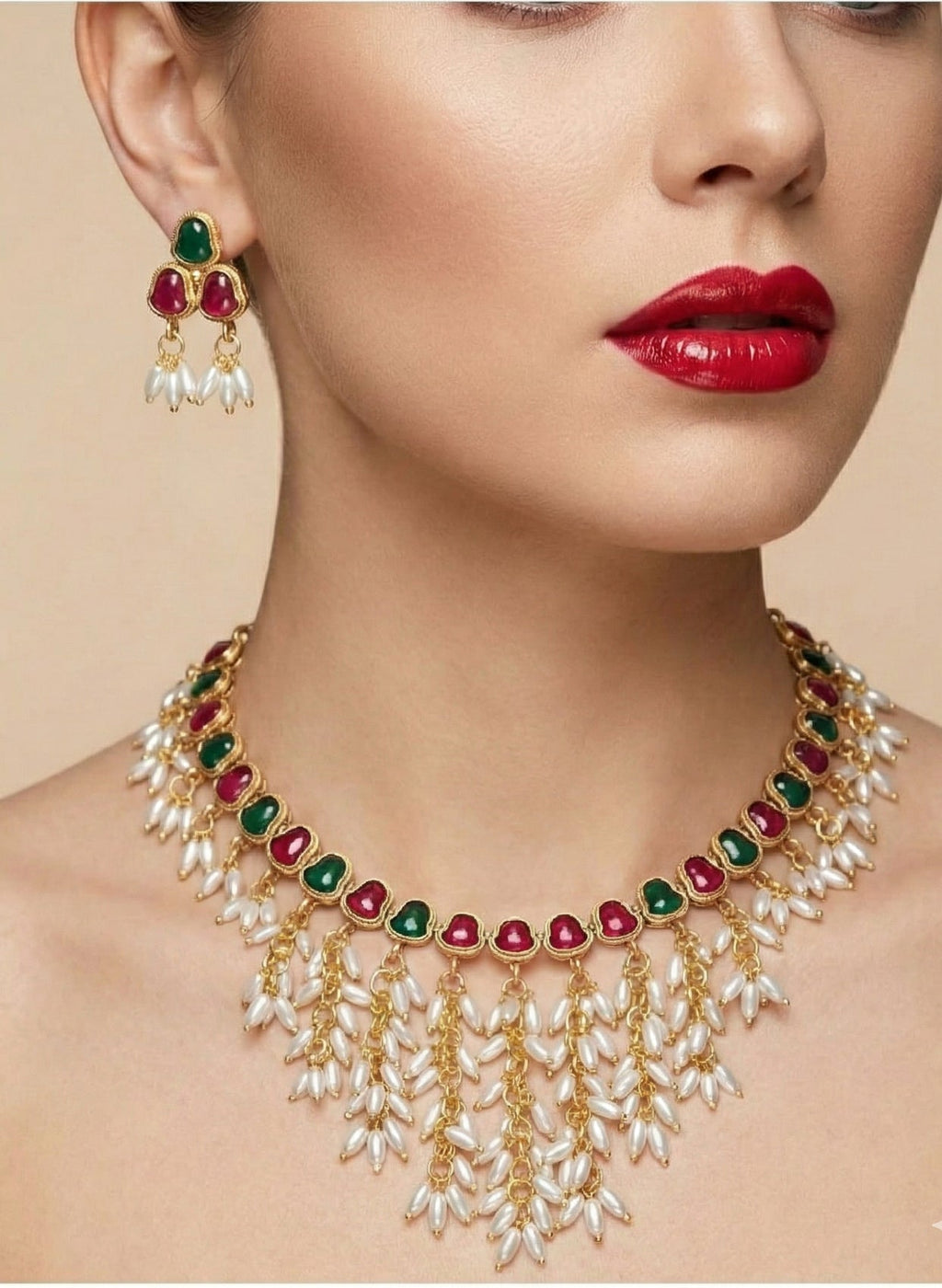 Jewel City Gold Plated Multi-Color Pearl Necklace Set | Grocsy