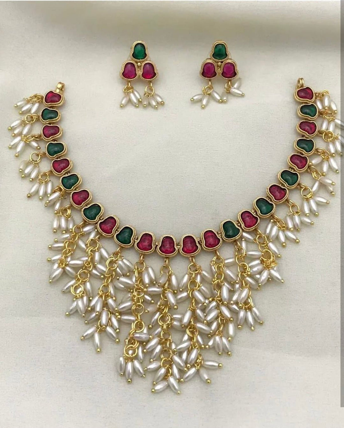 Jewel City Gold Plated Multi-Color Pearl Necklace Set | Grocsy