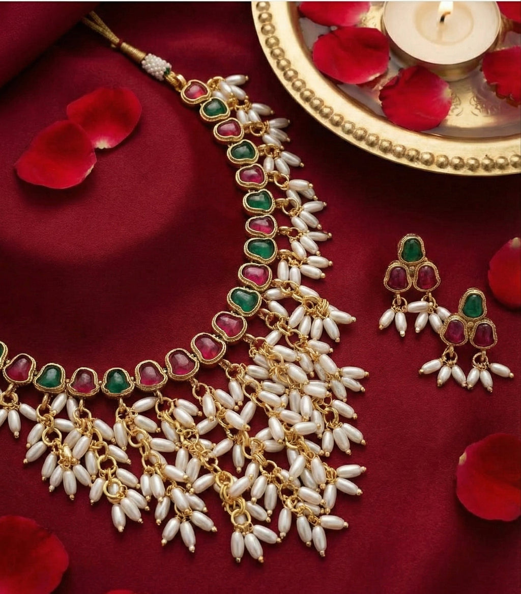 Jewel City Gold Plated Multi-Color Pearl Necklace Set | Grocsy
