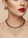 Jewel City Gold Plated Red Pearl Necklace Set | Grocsy