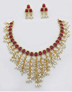 Jewel City Gold Plated Red Pearl Necklace Set | Grocsy