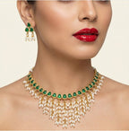 Jewel City Gold Plated Green Pearl Necklace Set | Grocsy