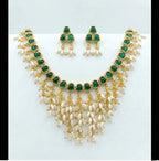 Jewel City Gold Plated Green Pearl Necklace Set | Grocsy
