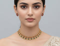 Jewel City Elegant Gold-Plated Ruby & Emerald choker with Floral Stud Earrings | Traditional Ethnic Jewelry Set | Grocsy