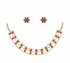 Jewel City Elegant Gold-Plated Ruby choker with Floral Stud Earrings | Traditional Ethnic Jewelry Set | Grocsy