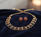Jewel City Elegant Gold-Plated Ruby choker with Floral Stud Earrings | Traditional Ethnic Jewelry Set | Grocsy