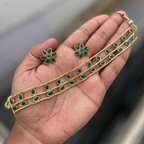 Jewel City Elegant Gold-Plated Green choker with Floral Stud Earrings | Traditional Ethnic Jewelry Set | Grocsy