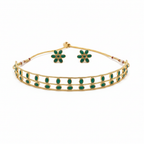Jewel City Elegant Gold-Plated Green choker with Floral Stud Earrings | Traditional Ethnic Jewelry Set | Grocsy
