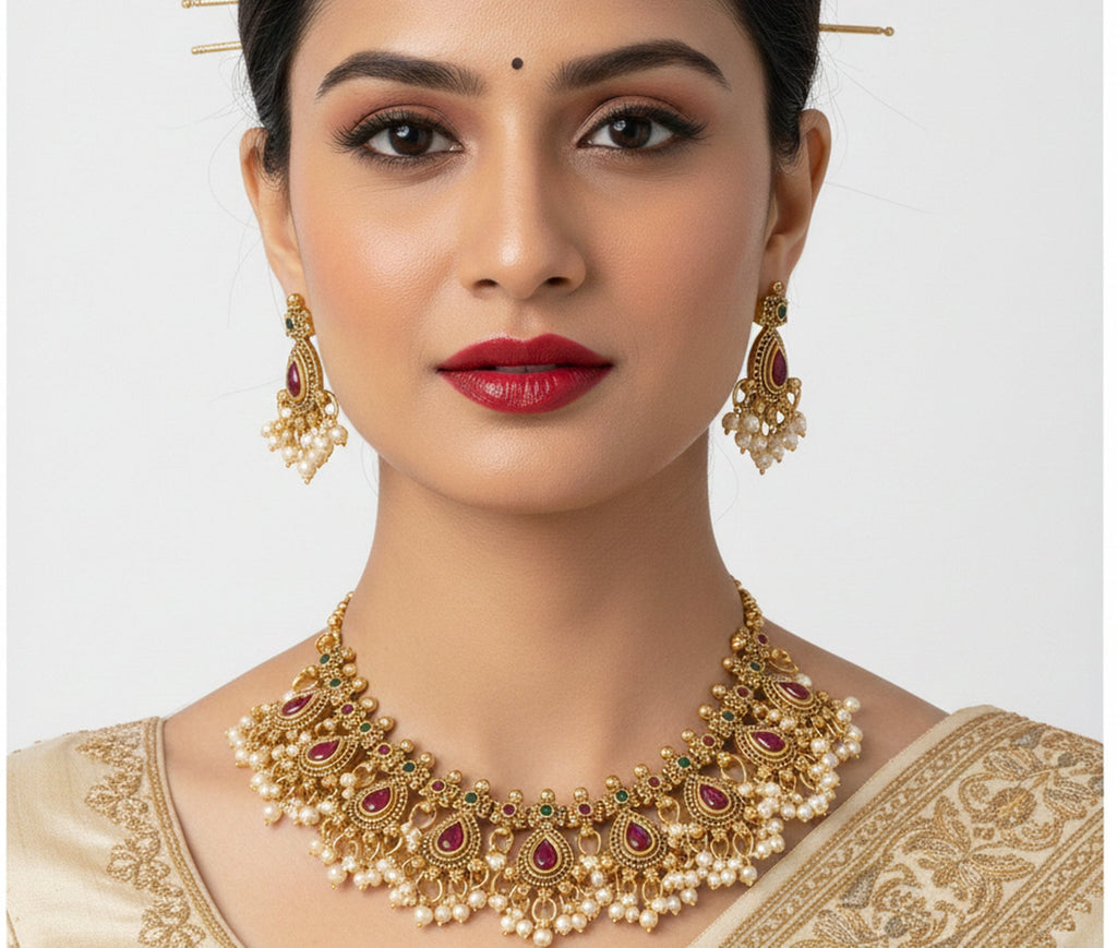 Jewel City Stunning Handcrafted Antique Gold-Plated Necklace Set | Grocsy