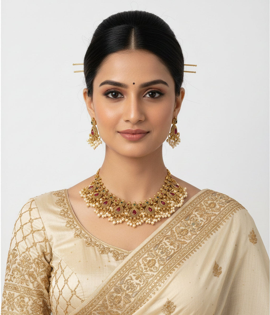 Jewel City Stunning Handcrafted Antique Gold-Plated Necklace Set | Grocsy