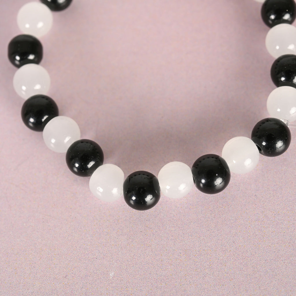 NVR Men & Women White Marble Crystal Beaded Elasticated Bracelet | Grocsy