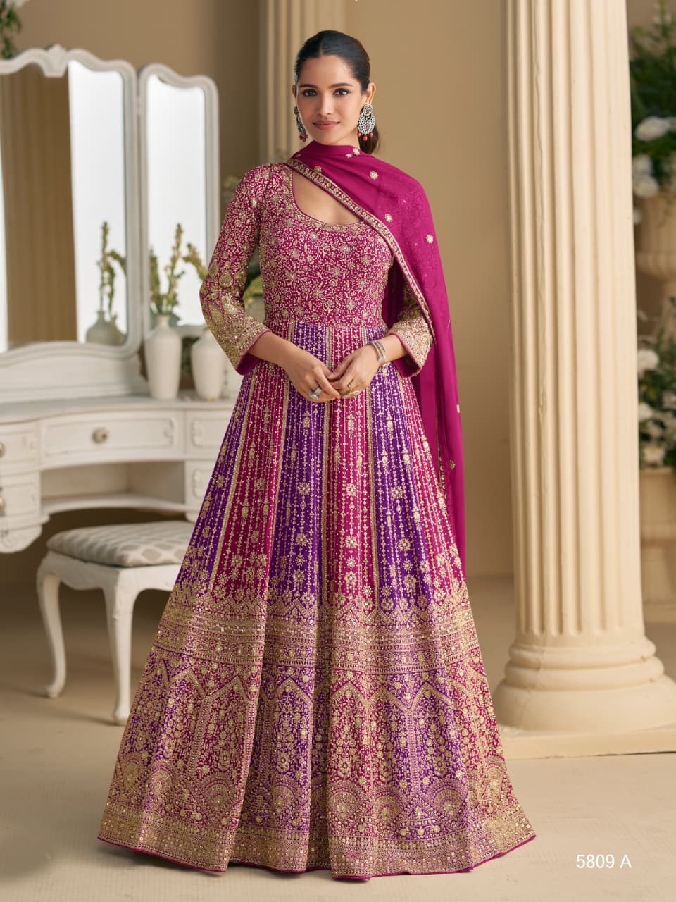 Aarshi Fashions Pink Georgette Wedding Gowns | Grocsy