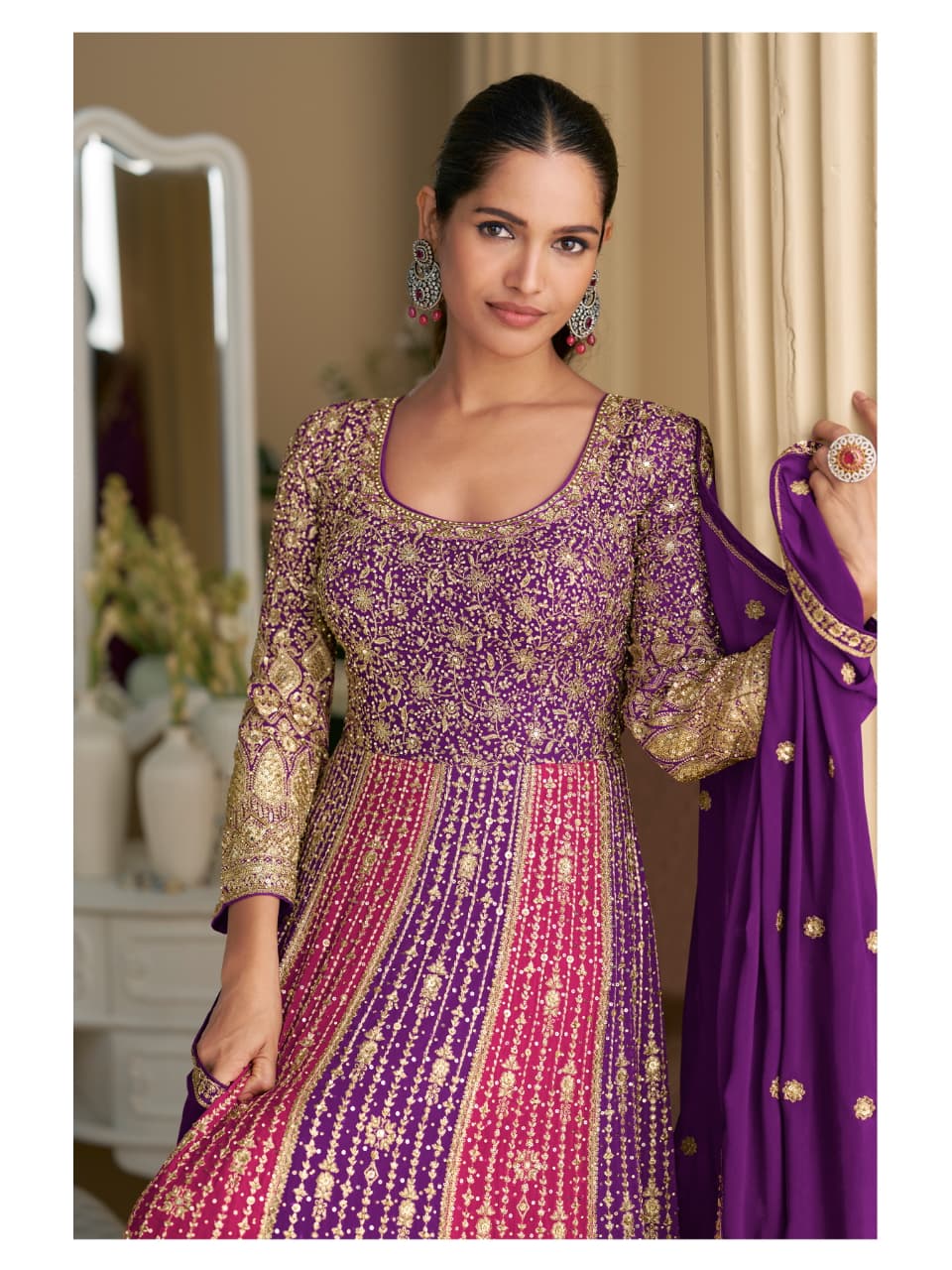 Aarshi Fashions Purple Georgette Wedding Gowns | Grocsy