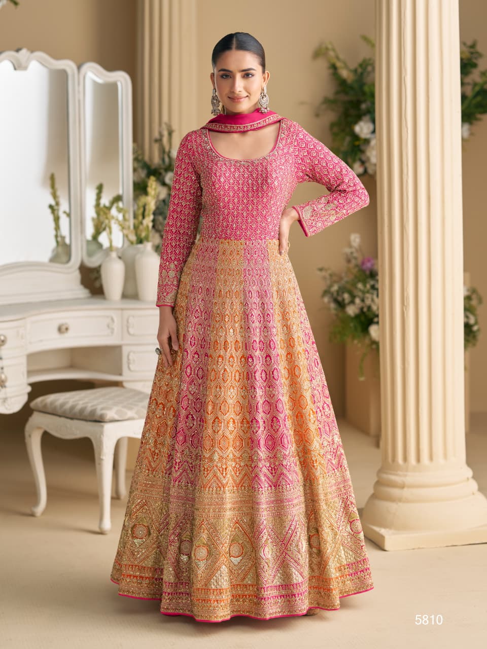 Aarshi Fashions Pink Georgette Wedding Gowns | Grocsy