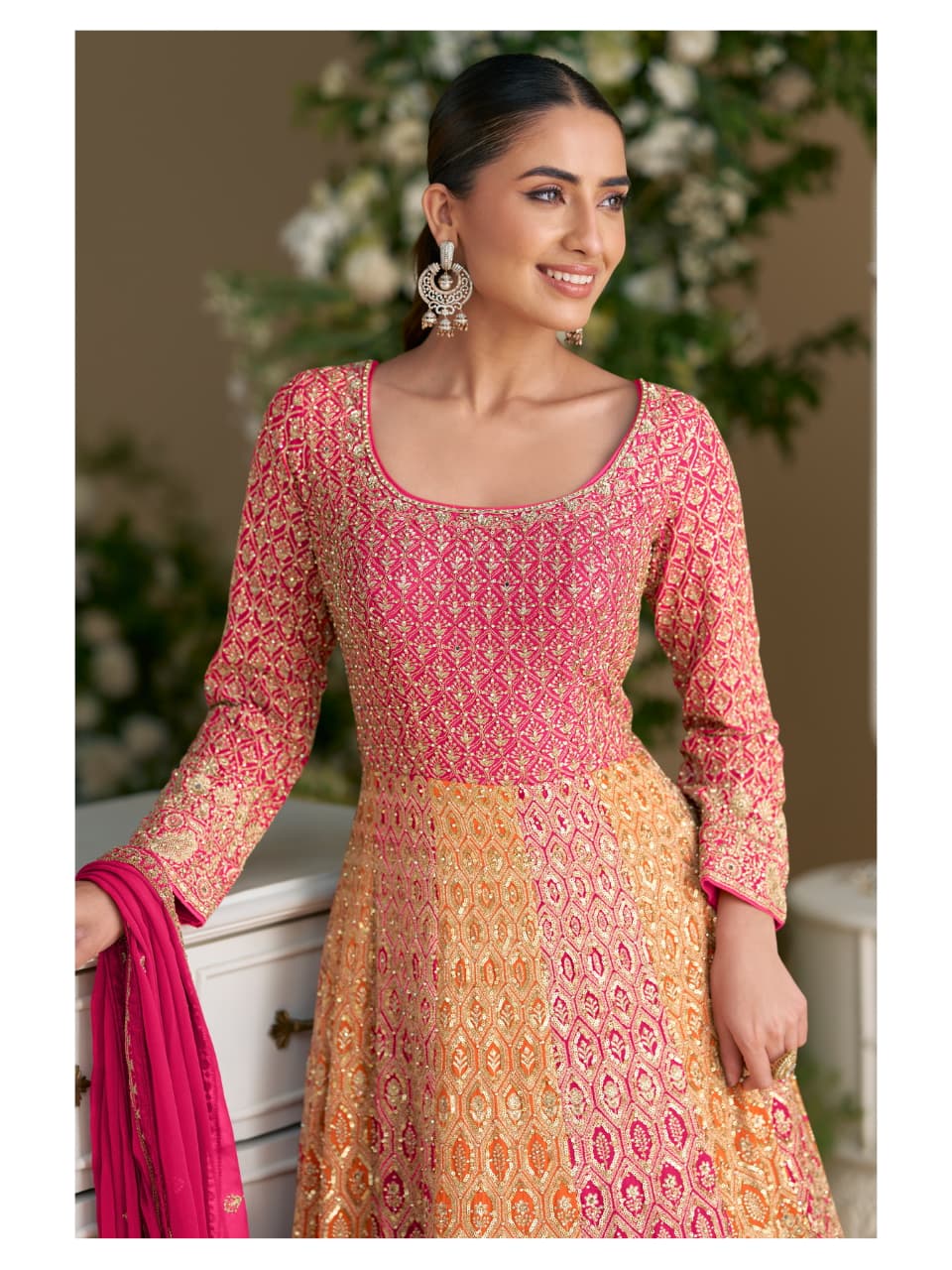 Aarshi Fashions Pink Georgette Wedding Gowns | Grocsy