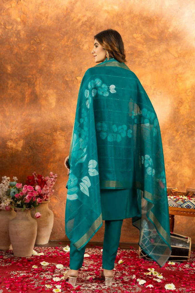Roman Silk Daily Wear Kurta Pant With Dupatta Set by Infinity Export | Grocsy